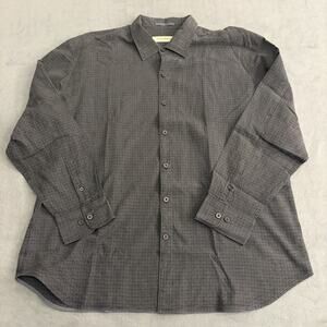 Tommy Bahama Shirt Mens XXL Black Gray Geometric Pattern Button Up Silk Blend